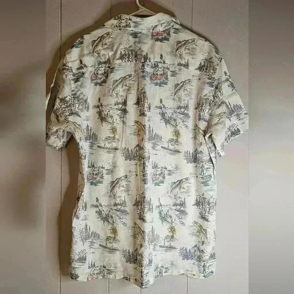 Eddie Bauer White Fishing Print Collared Shirt Classic Fit Large - Picture 4 of 5